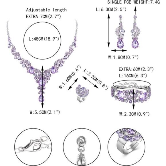 Rhinestone Bridal Necklace Earrings Set Wedding Jewelry Floral Teardrop Jewelry - Picture 5 of 7